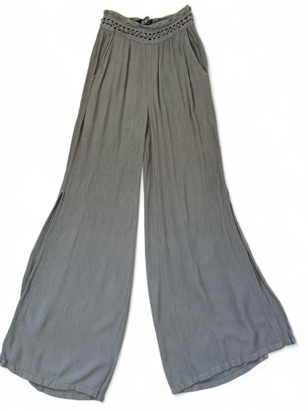 Wide Leg Crochet Waist Pants - Gray